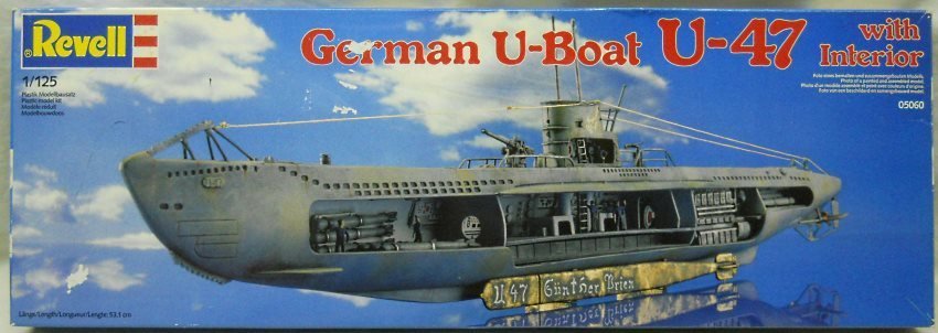 Revell 1/125 German U-Boat U-47 (Type VII B) Submarine With Cutaway Full Interior, 05060 plastic model kit